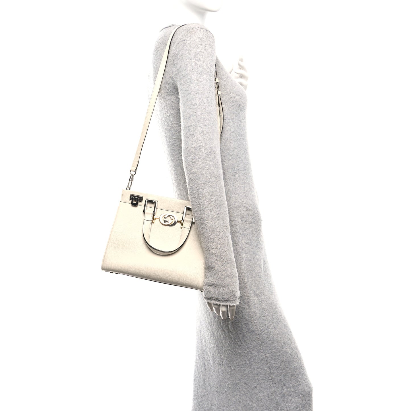 Grainy Calfskin Small Zumi Top Handle Bag Mystic White