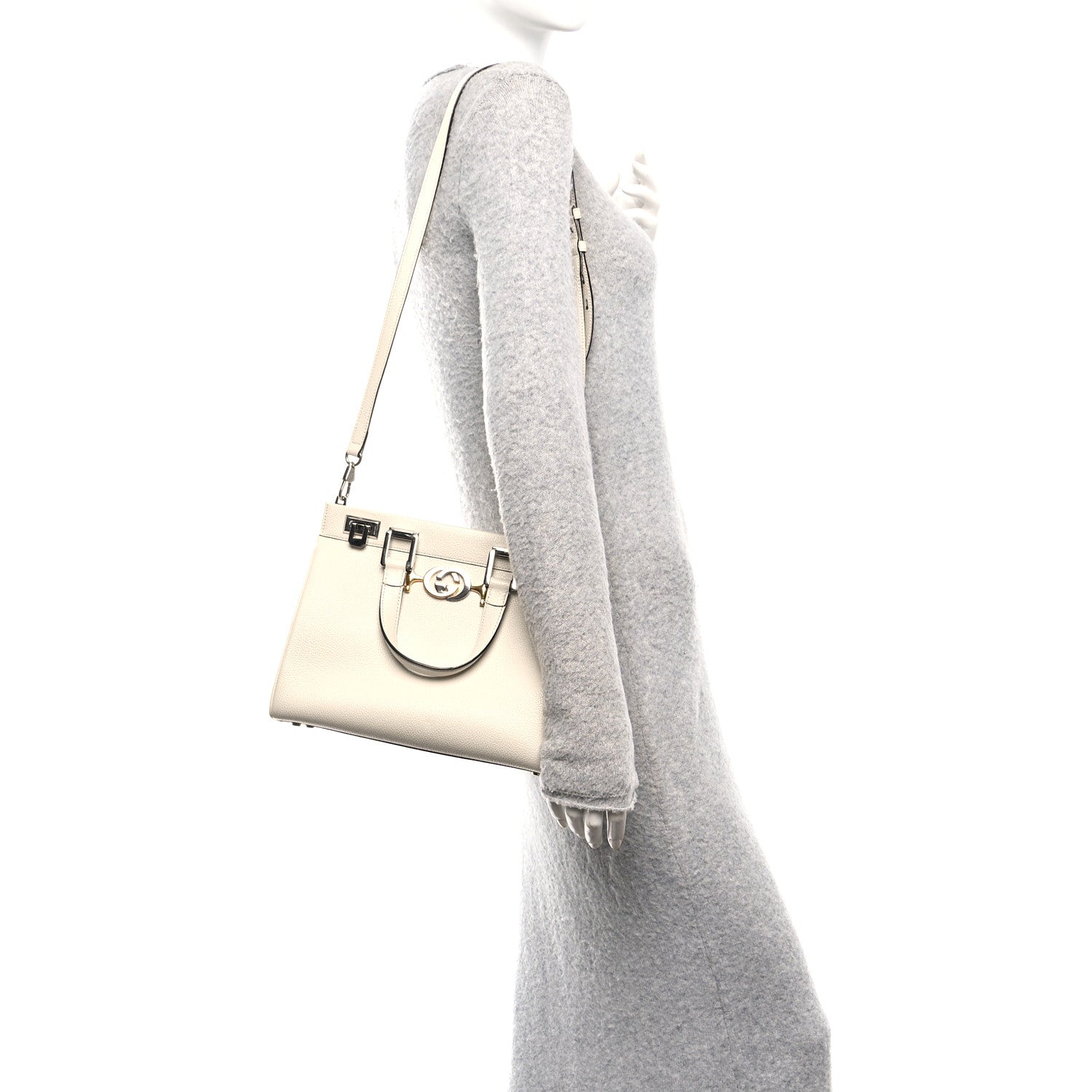 Gucci Grainy Calfskin Small Zumi Top Handle Bag Mystic White 2 of 13