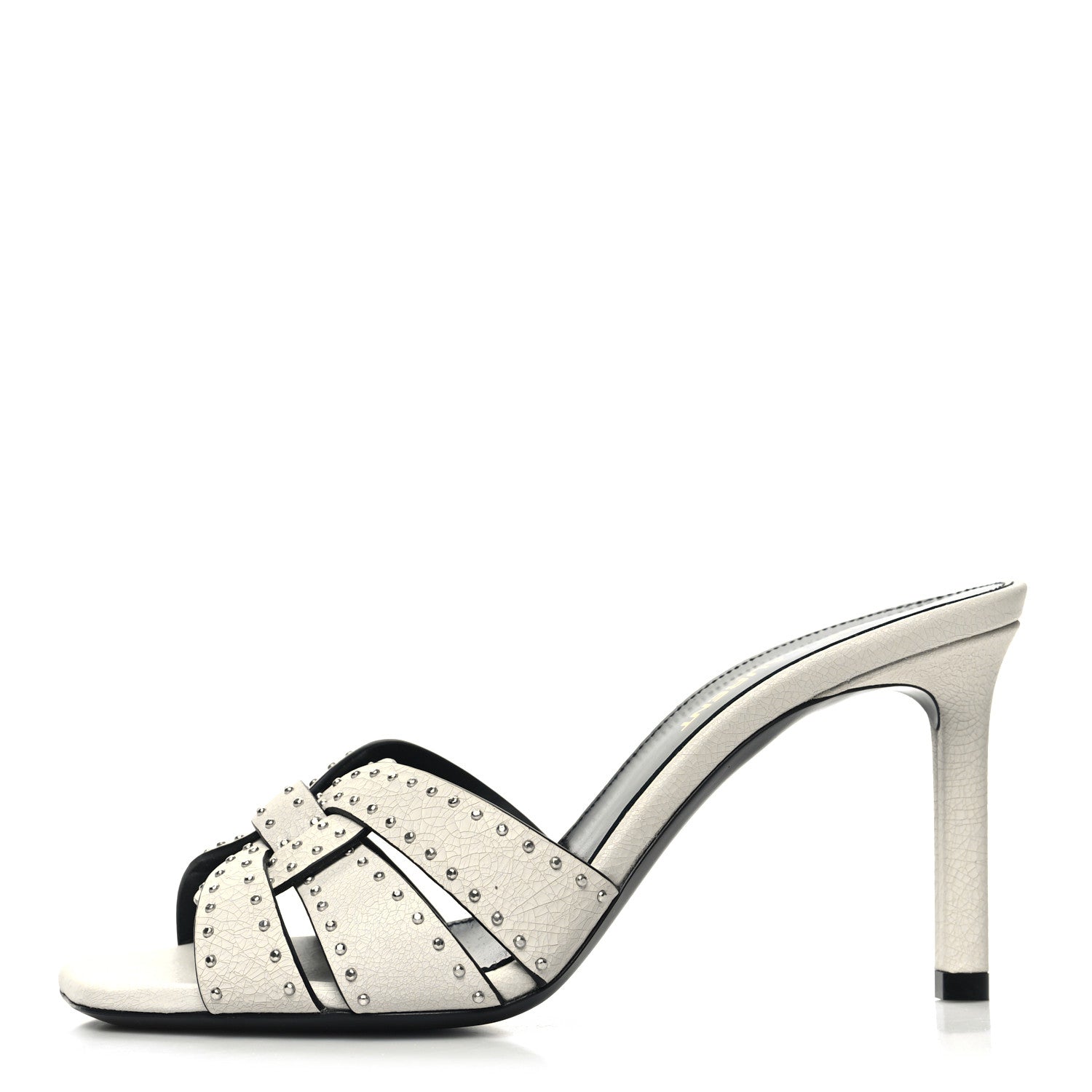 Saint Laurent Grain De Poudre Tribute 85 Slide Studded Sandals 35.5 Off White 1 of 9