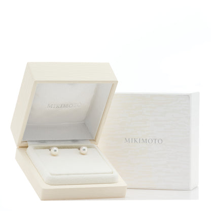 Mikimoto 18K White Gold Diamond Akoya Pearl 8mm Classic Elegance Huggie Earrings 5 of 5