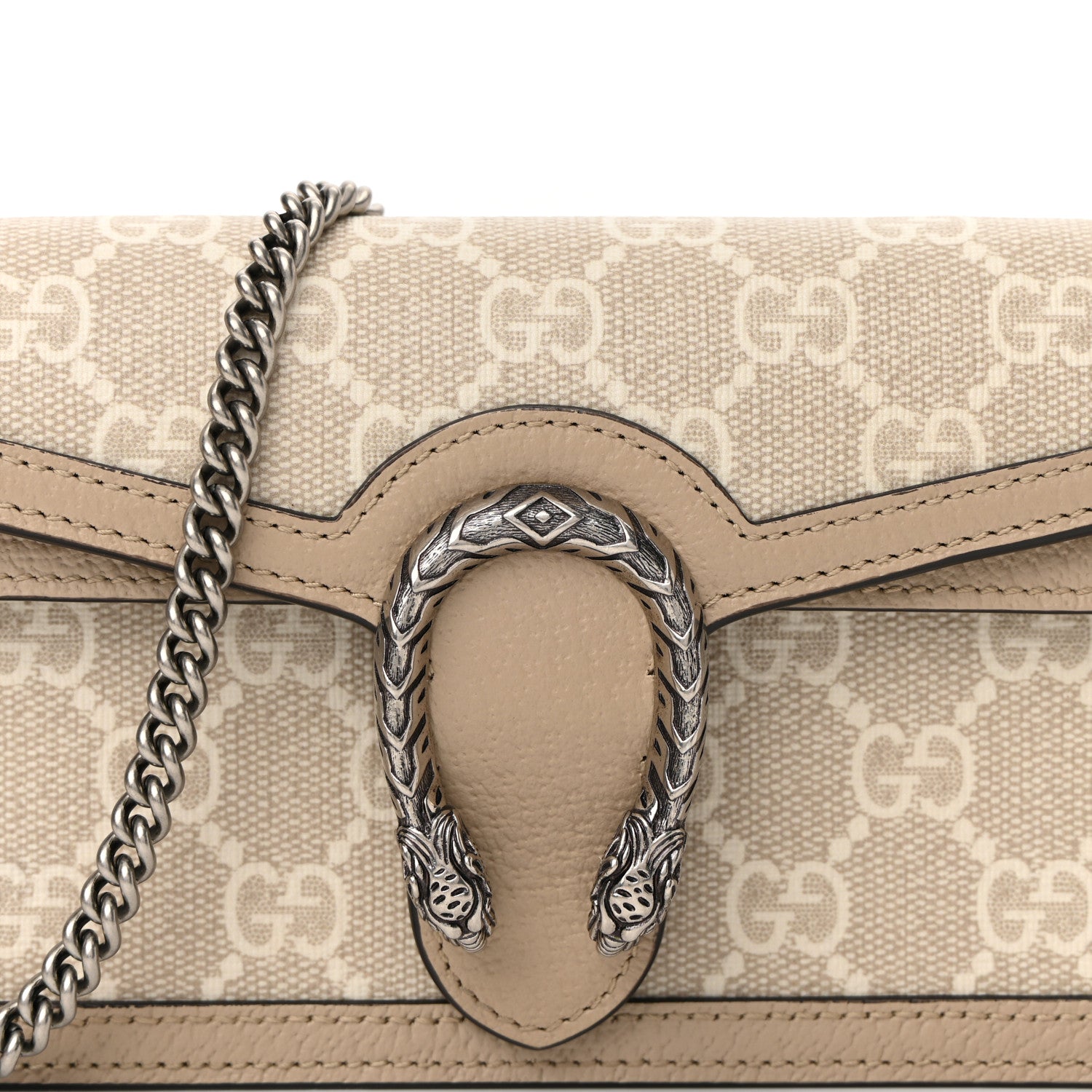 Gucci GG Supreme Monogram Textured Dollar Calfskin Super Mini Dionysus Shoulder Bag Beige Mystic White Oatmeal 7 of 9