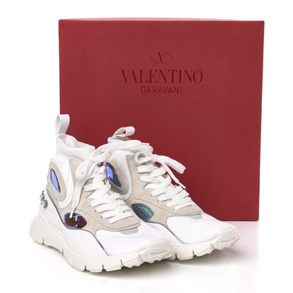 Valentino Garavani Mix Media Crystal High Top Chunky Sneakers 38.5 White 9 of 9