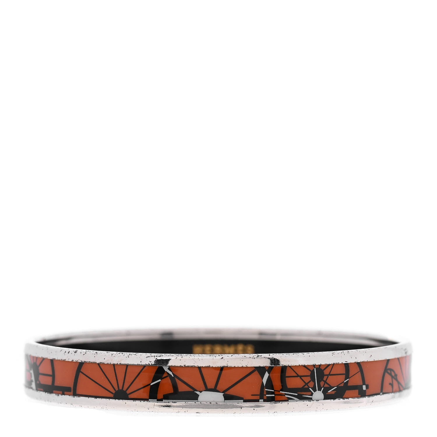 Hermes Enamel Printed Narrow Wheels Of Carriage Caleche Bracelet 70 1 of 6
