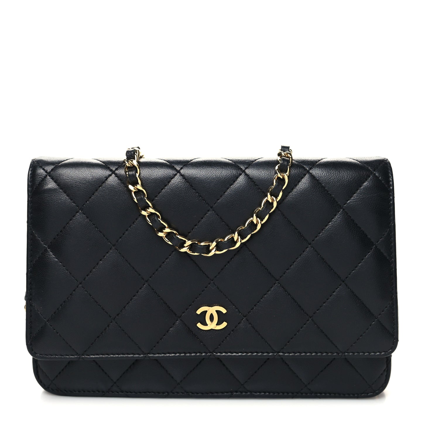 Lambskin Quilted Wallet On Chain WOC Black