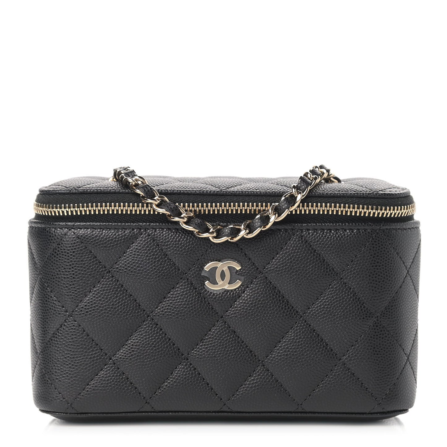Caviar Quilted Small Vanity Case With Chain Black
