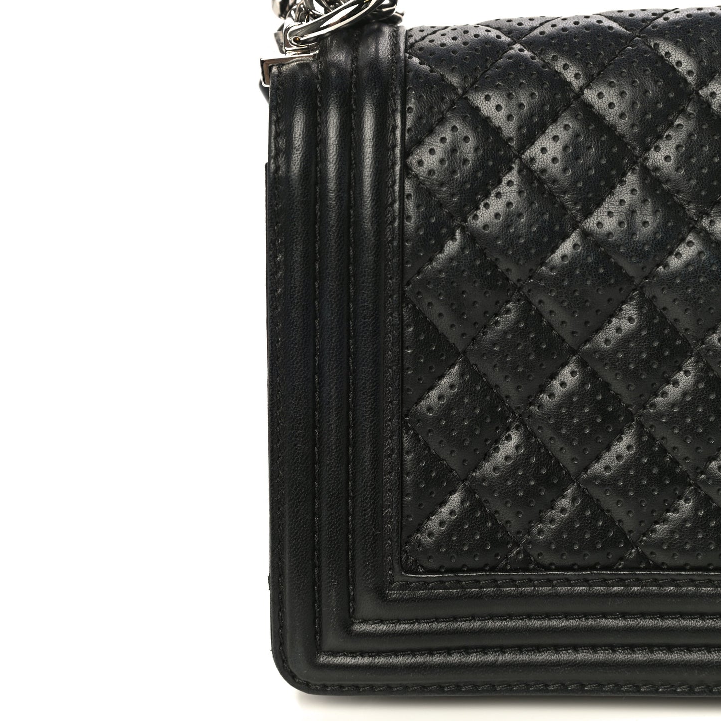 Lambskin Perforated Medium Boy Flap Black