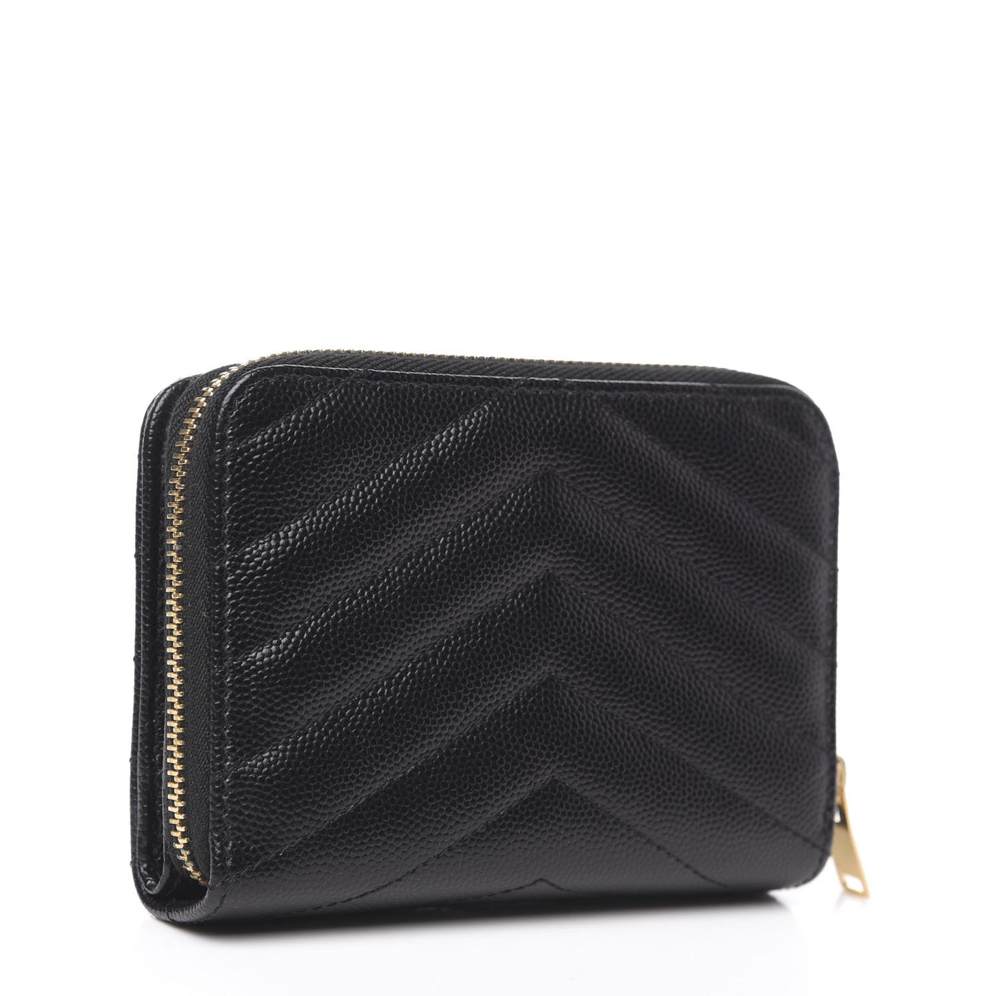 Grain De Poudre Matelasse Chevron Monogram Compact Zip Around Wallet Black
