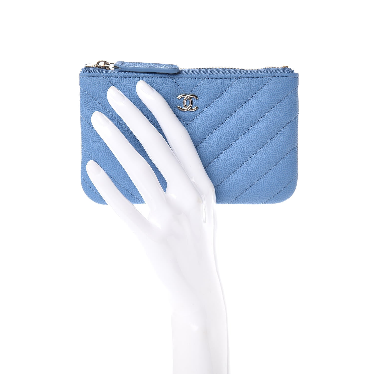 Chanel Caviar Chevron Quilted Small Cosmetic Case Blue 2 of 8