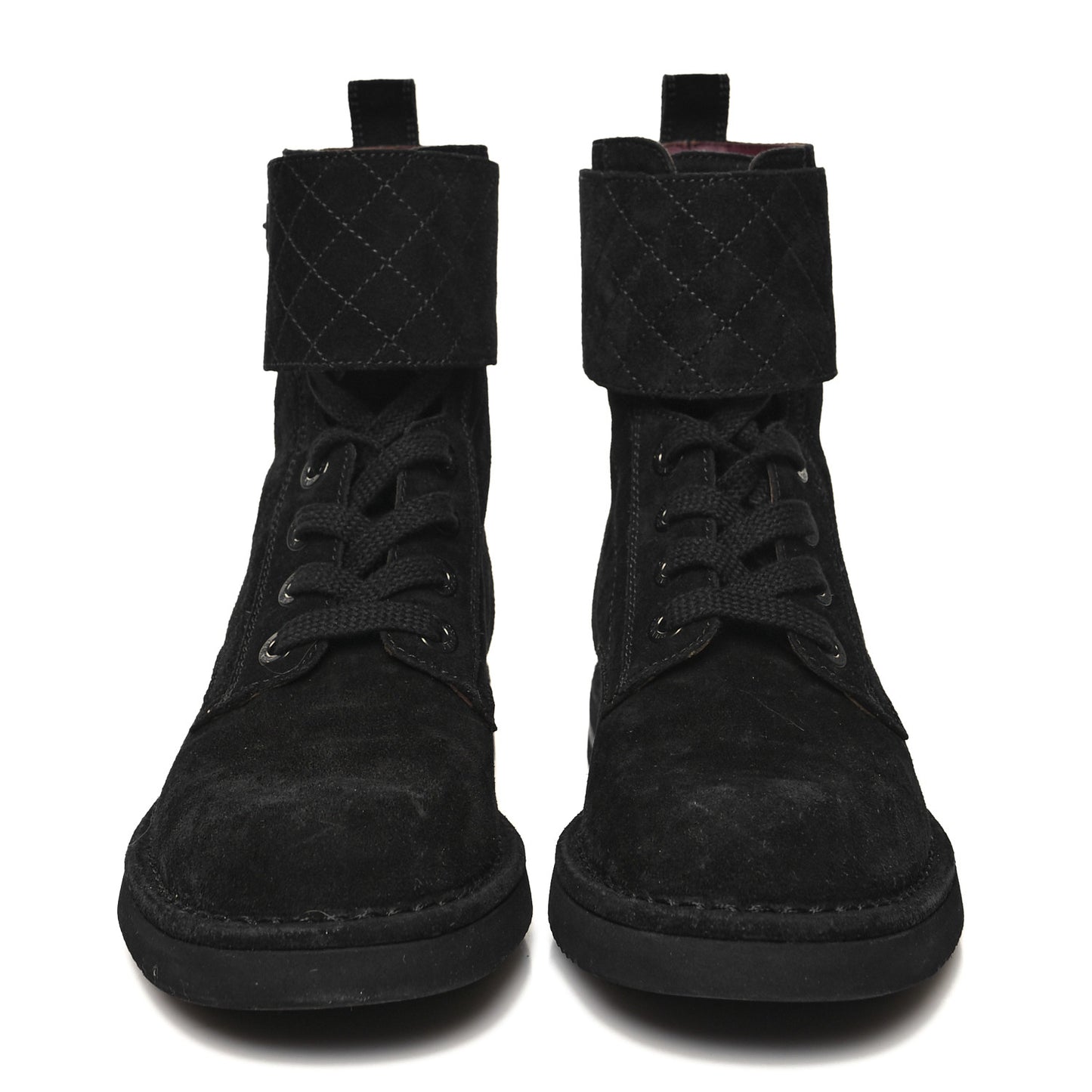 Suede Calfskin Quilted Combat Short Boots 36 Black