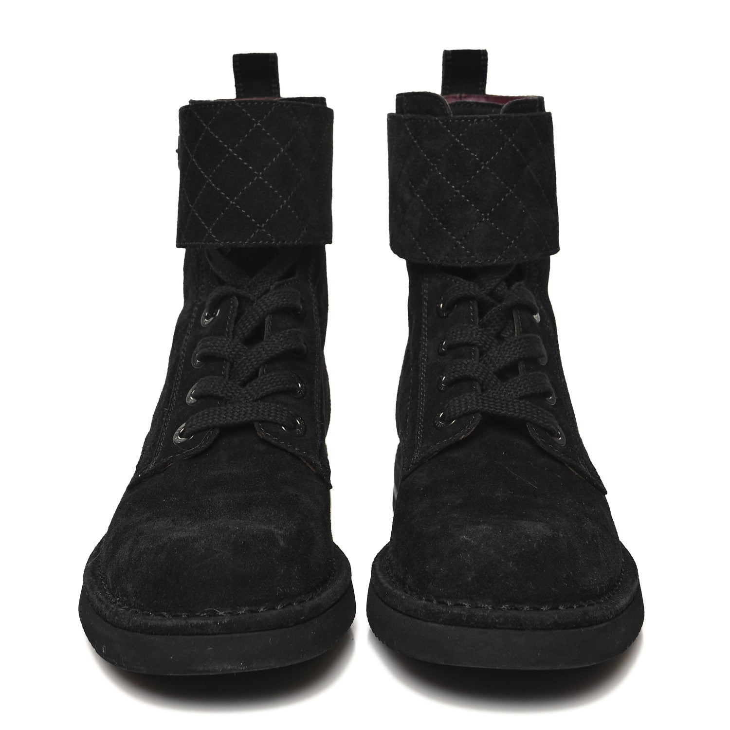 Chanel Suede Calfskin Quilted Combat Short Boots 36 Black 2 of 8