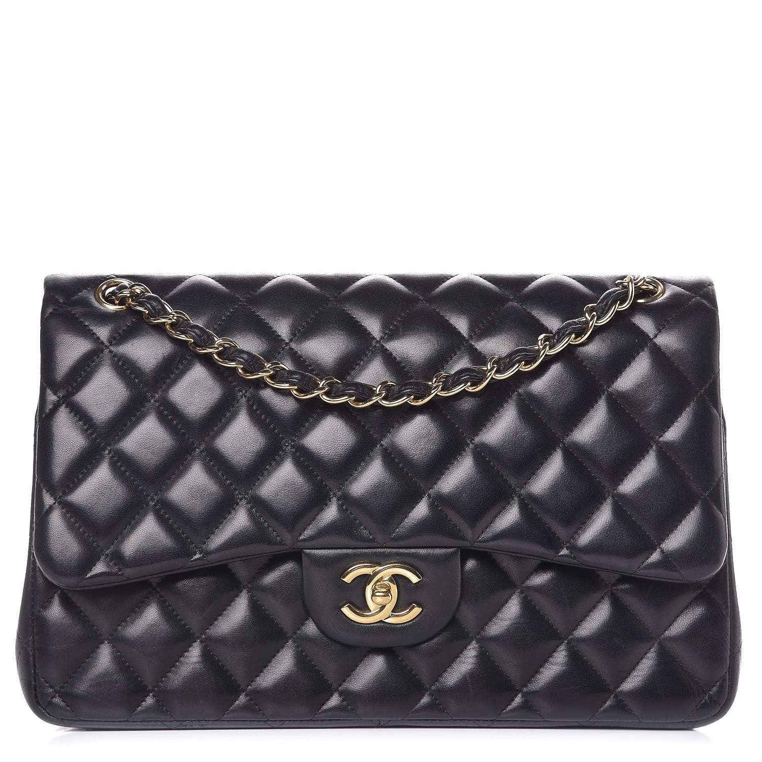 Chanel Lambskin Quilted Jumbo Double Flap Black 1 of 7