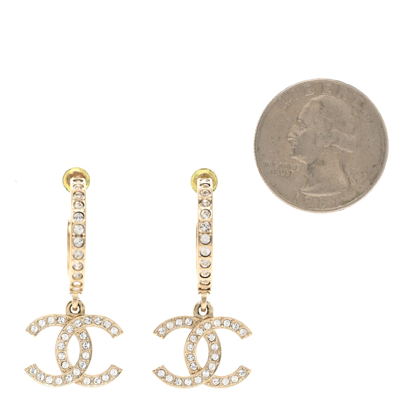 Crystal Lock Symbols CC Hoop Drop Earrings Gold