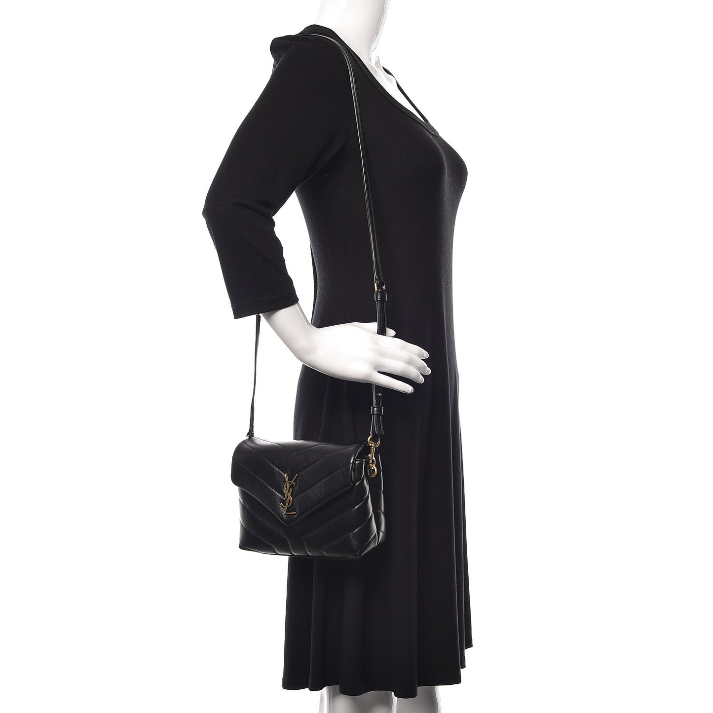 Calfskin Y Quilted Monogram Toy Loulou Crossbody Bag Black