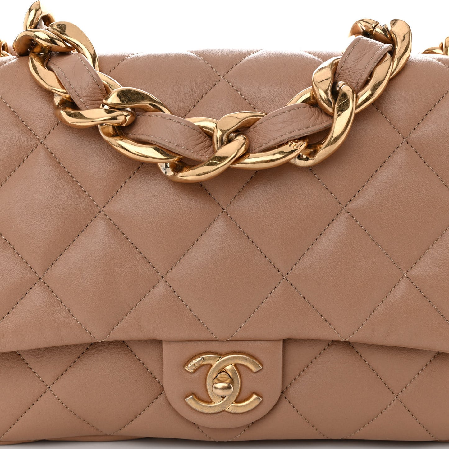 Lambskin Quilted Large CC Funky Town Flap Beige