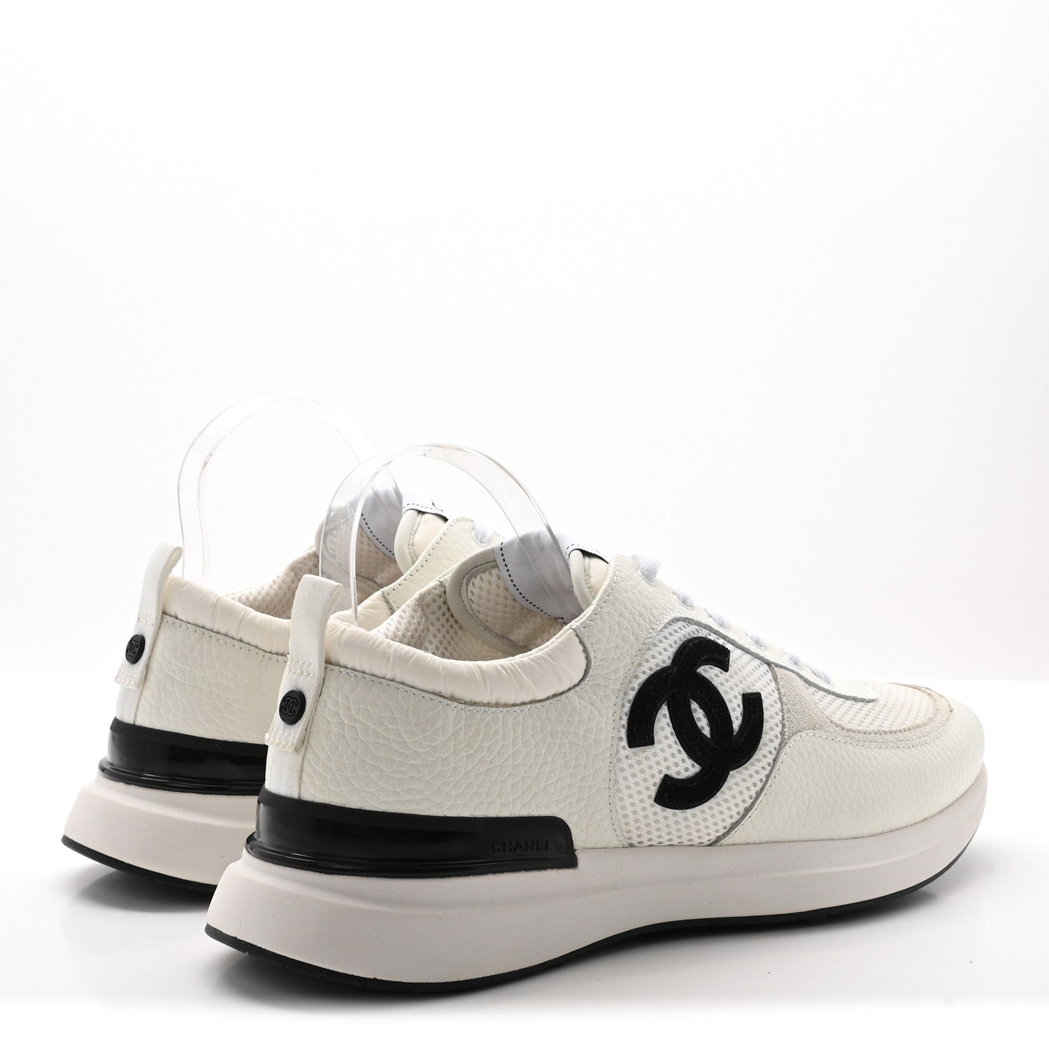 Chanel Calfskin Mesh Suede CC Sneakers 45 White Black 5 of 8
