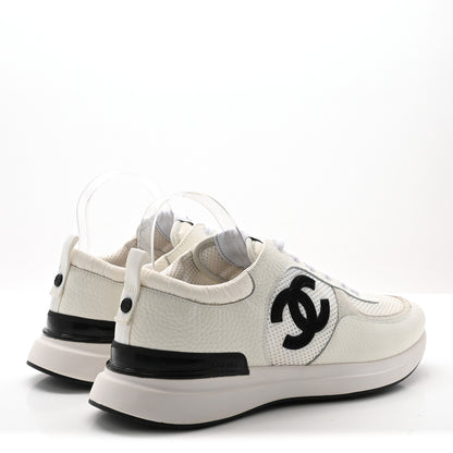 Chanel Calfskin Mesh Suede CC Sneakers 45 White Black 5 of 8
