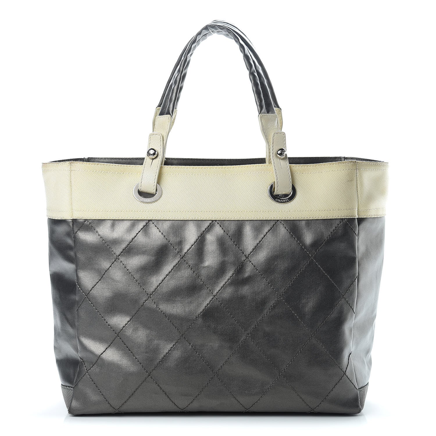 Chanel Coated Canvas Quilted Large Paris Biarritz Tote Silver 1 of 23