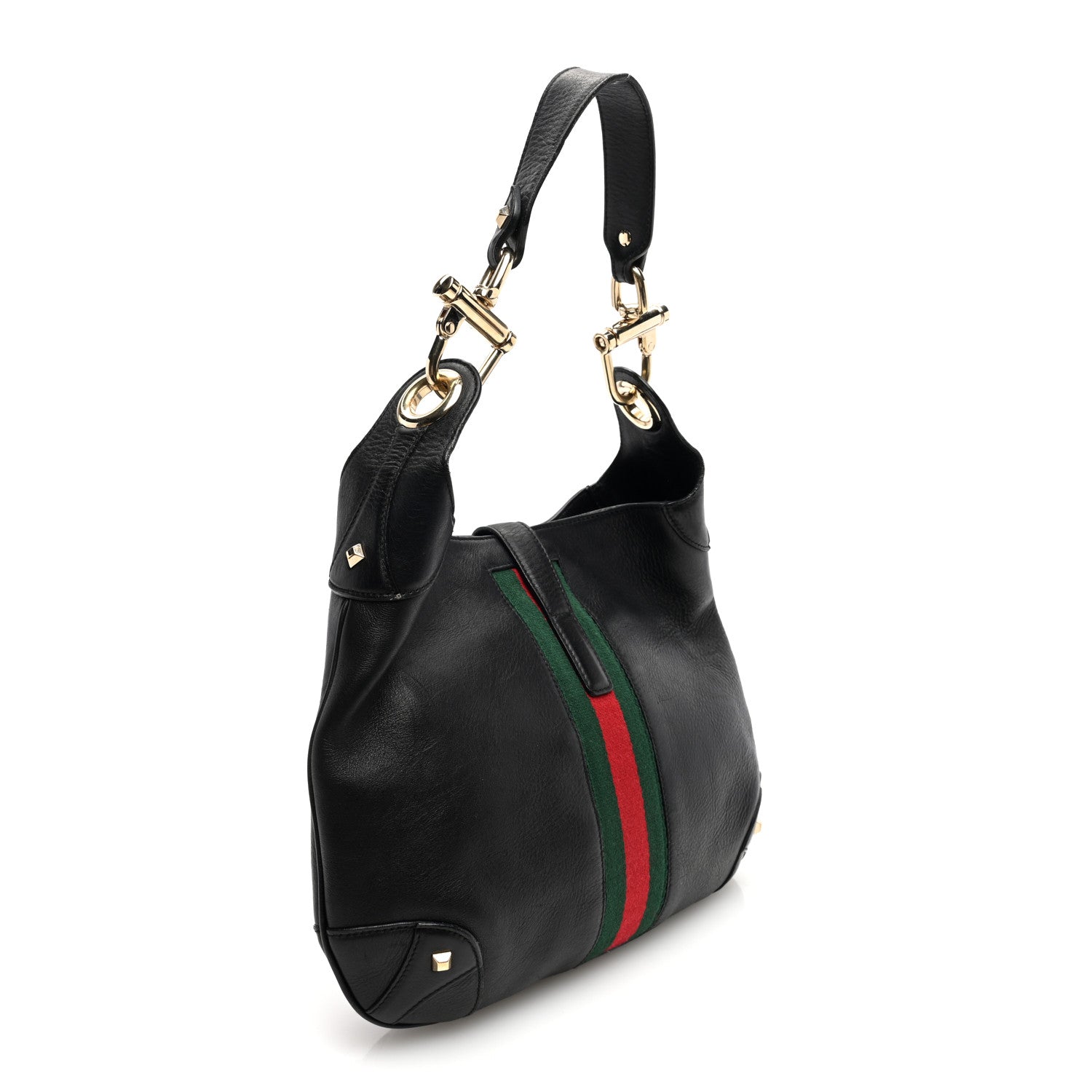 Gucci Calfskin Web Piston Lock Jackie O Hobo Black 3 of 11