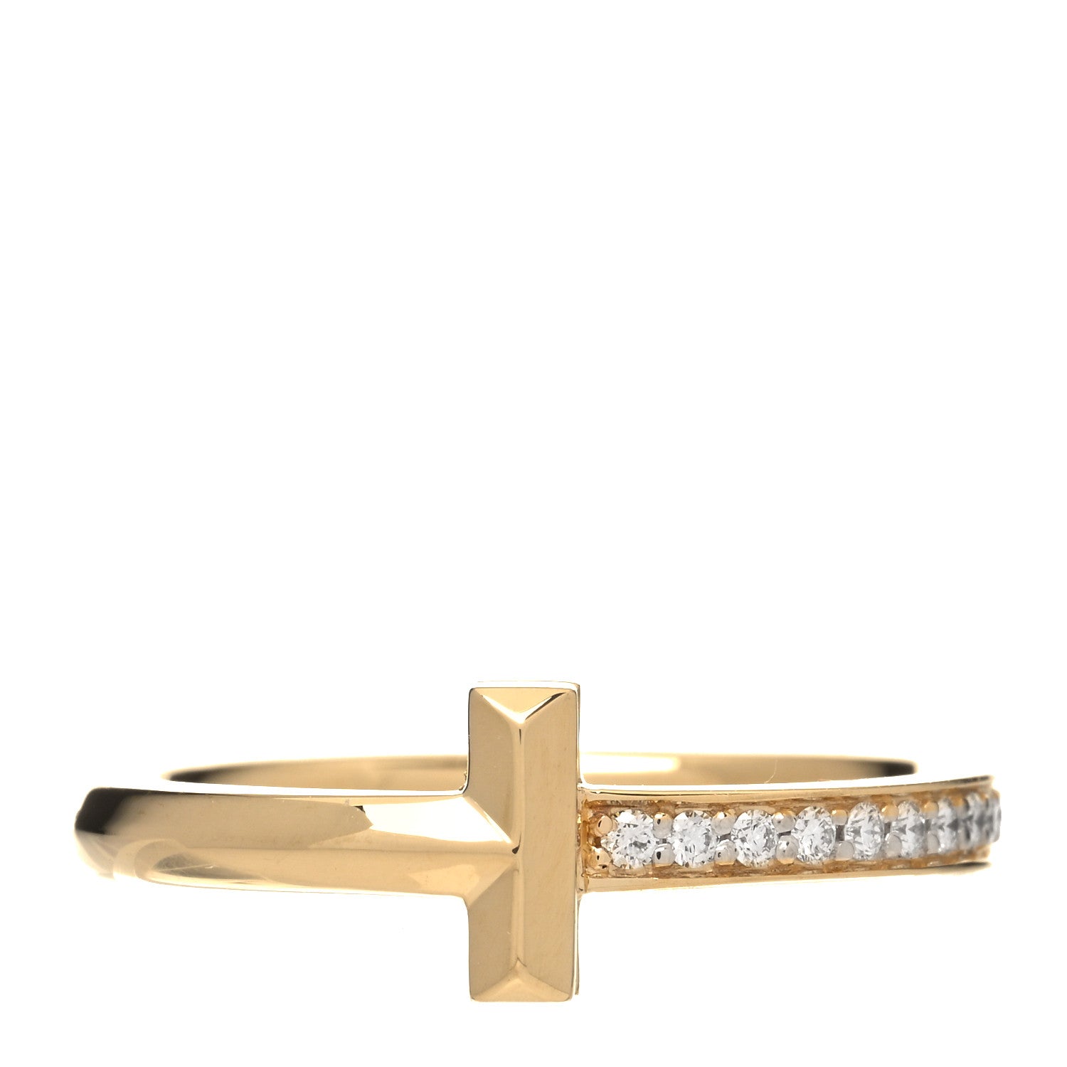 Tiffany 18K Yellow Gold Diamond T T1 Ring 57 8 1 of 6