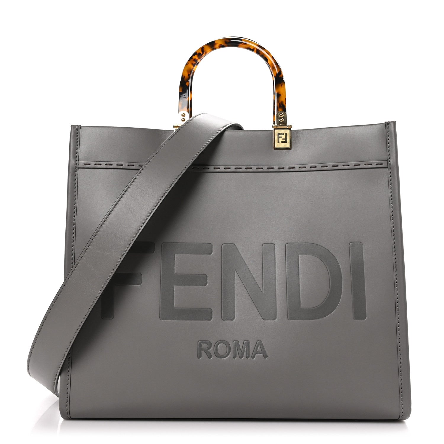 Fendi Vitello King Plexiglass Logo Embossed Medium Fendi Sunshine Shopper Tote Moon 1 of 9