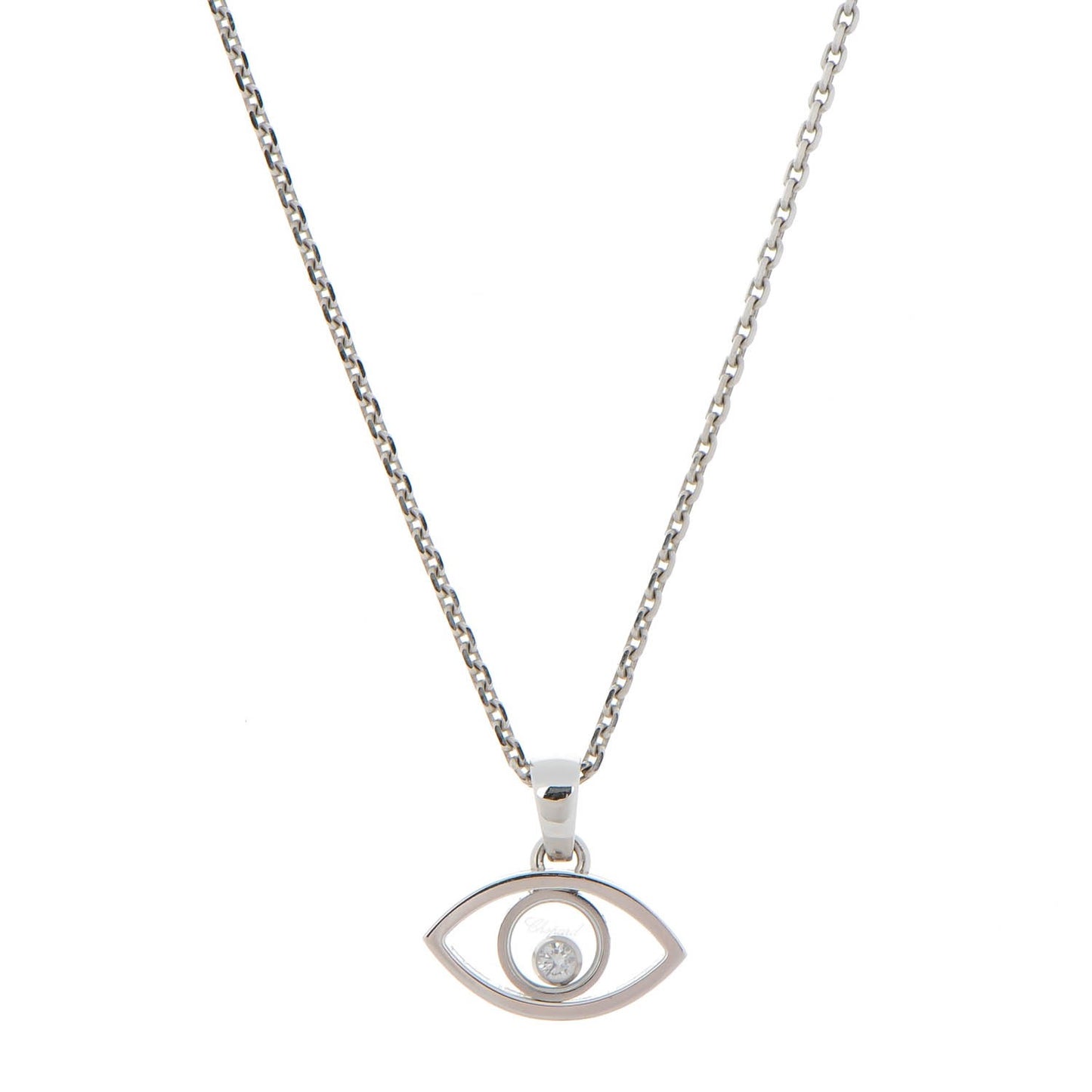 18K White Gold Diamond Good Luck Charms Evil Eye Pendant Necklace