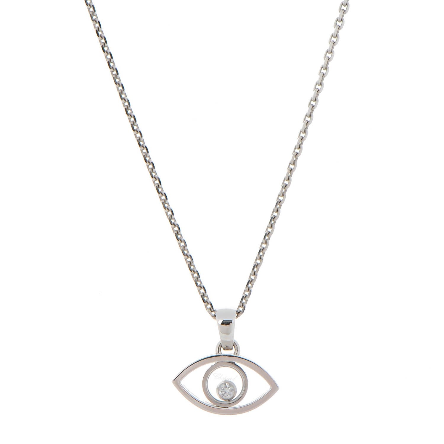 Chopard 18K White Gold Diamond Good Luck Charms Evil Eye Pendant Necklace 3 of 7