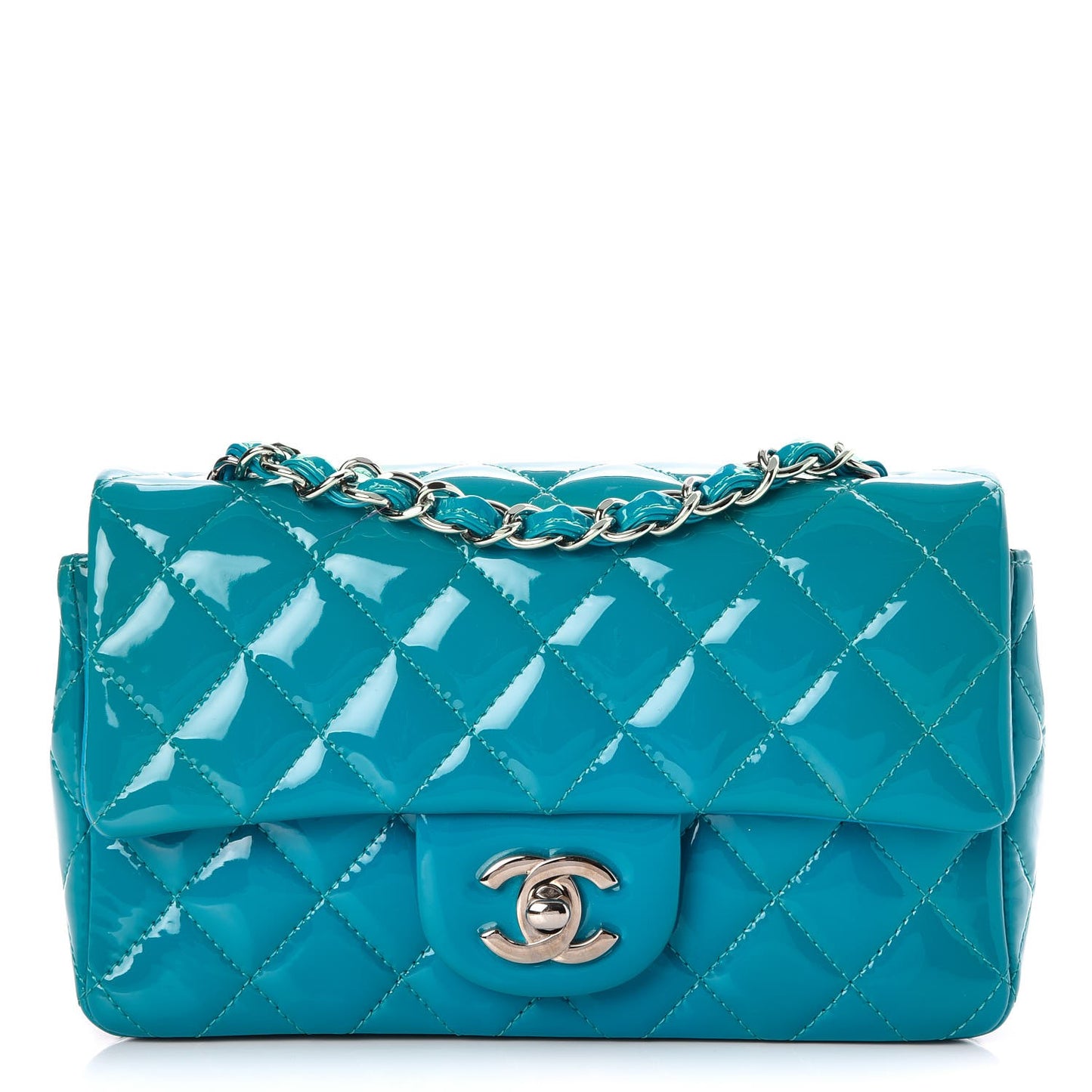 Patent Quilted Mini Rectangular Flap Turquoise