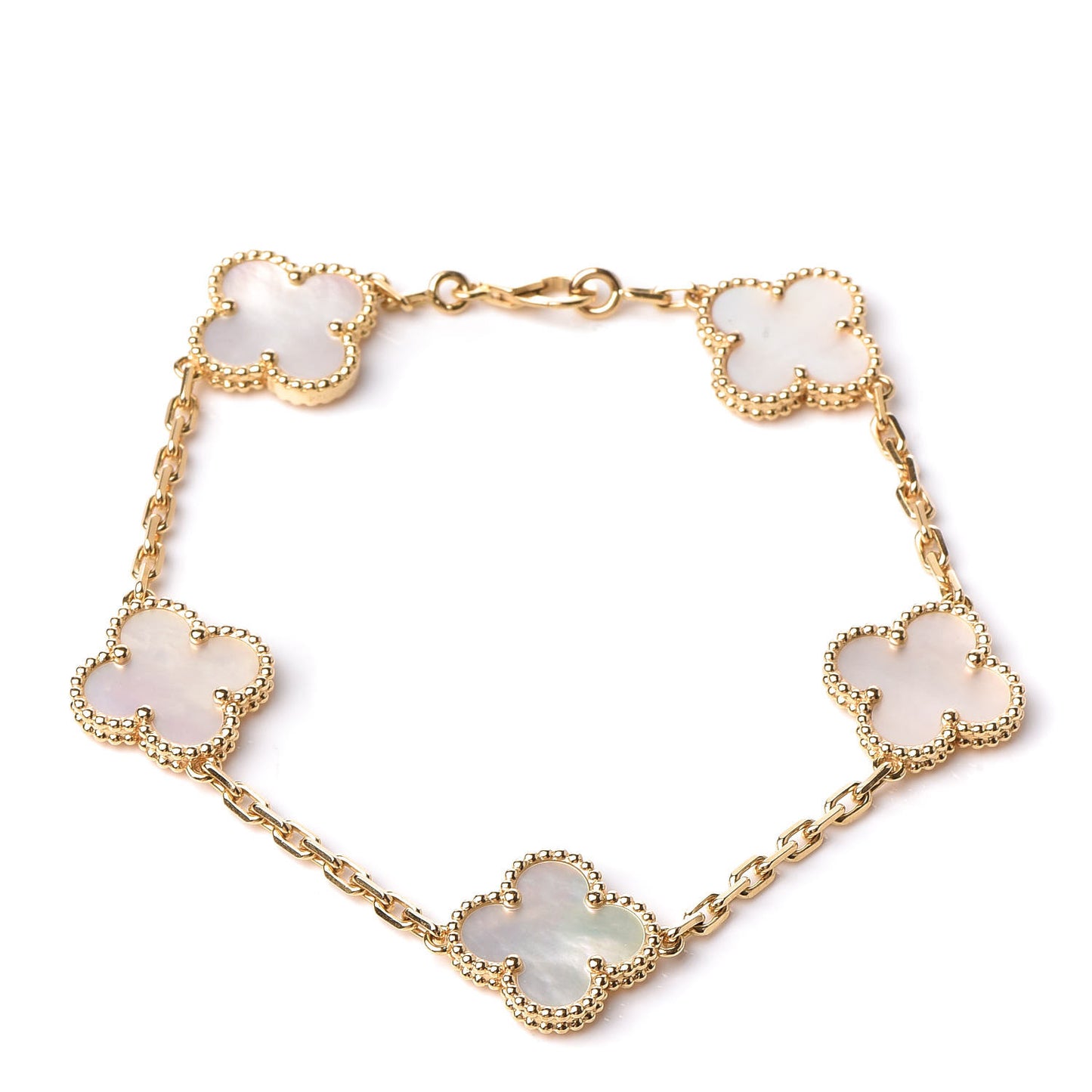 18K Yellow Gold Mother of Pearl 5 Motifs Vintage Alhambra Bracelet