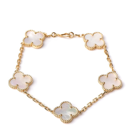 Van Cleef & Arpels 18K Yellow Gold Mother of Pearl 5 Motifs Vintage Alhambra Bracelet 1 of 5