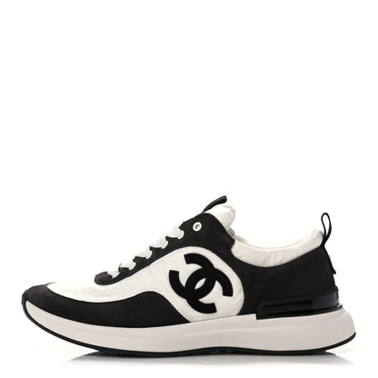 Chanel Nylon Suede Calfskin CC Sneakers 38.5 White Dark Grey 1 of 8