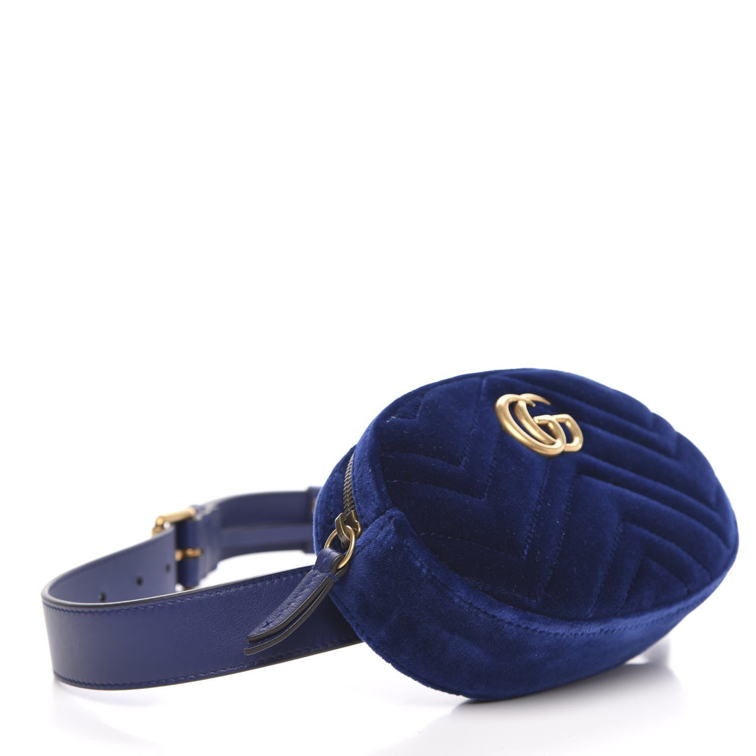 Gucci Velvet Matelasse GG Marmont Belt Bag 85 34 Cobalt Blue 4 of 10
