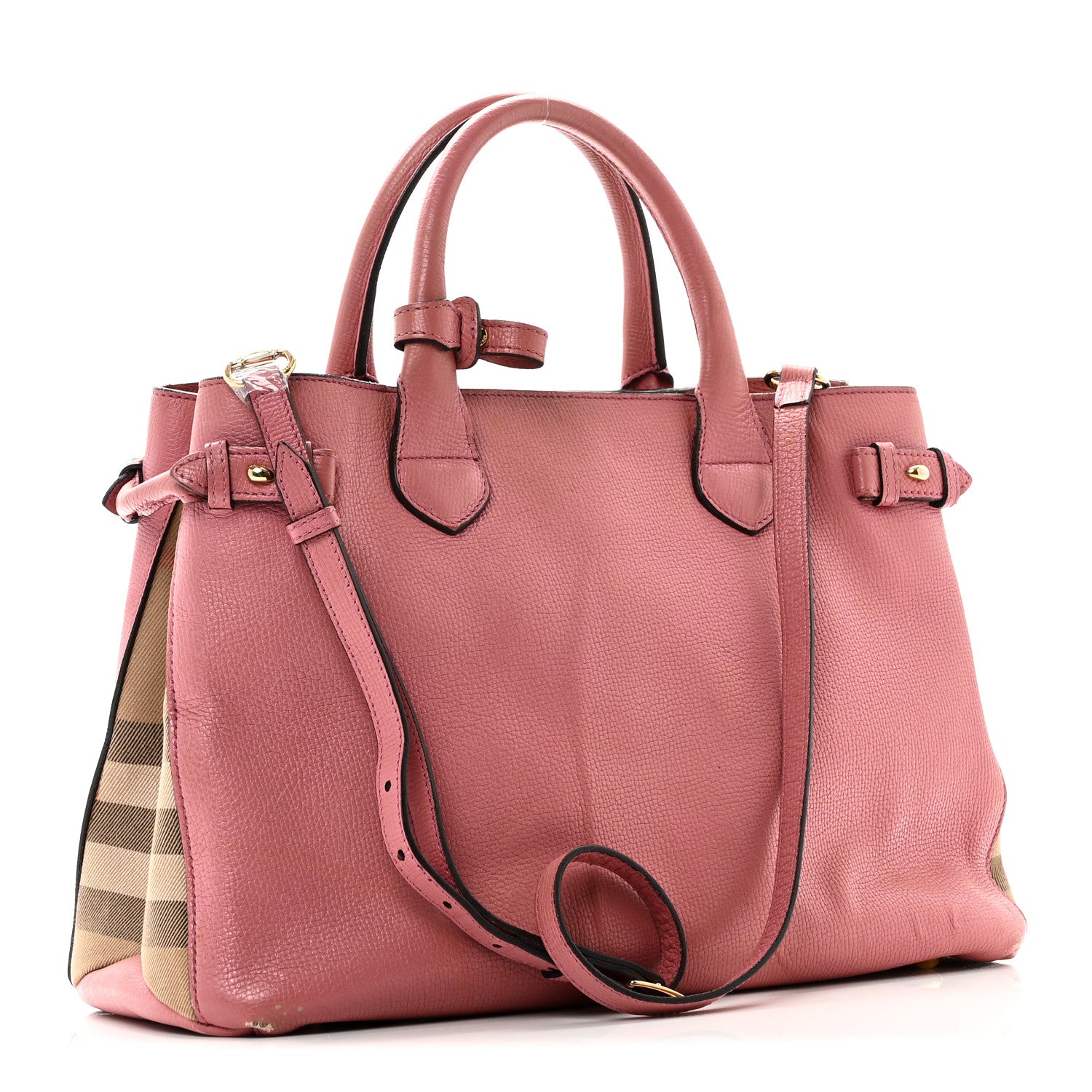 Burberry Derby Calfskin House Check Medium Banner Tote Mauve Pink 3 of 11