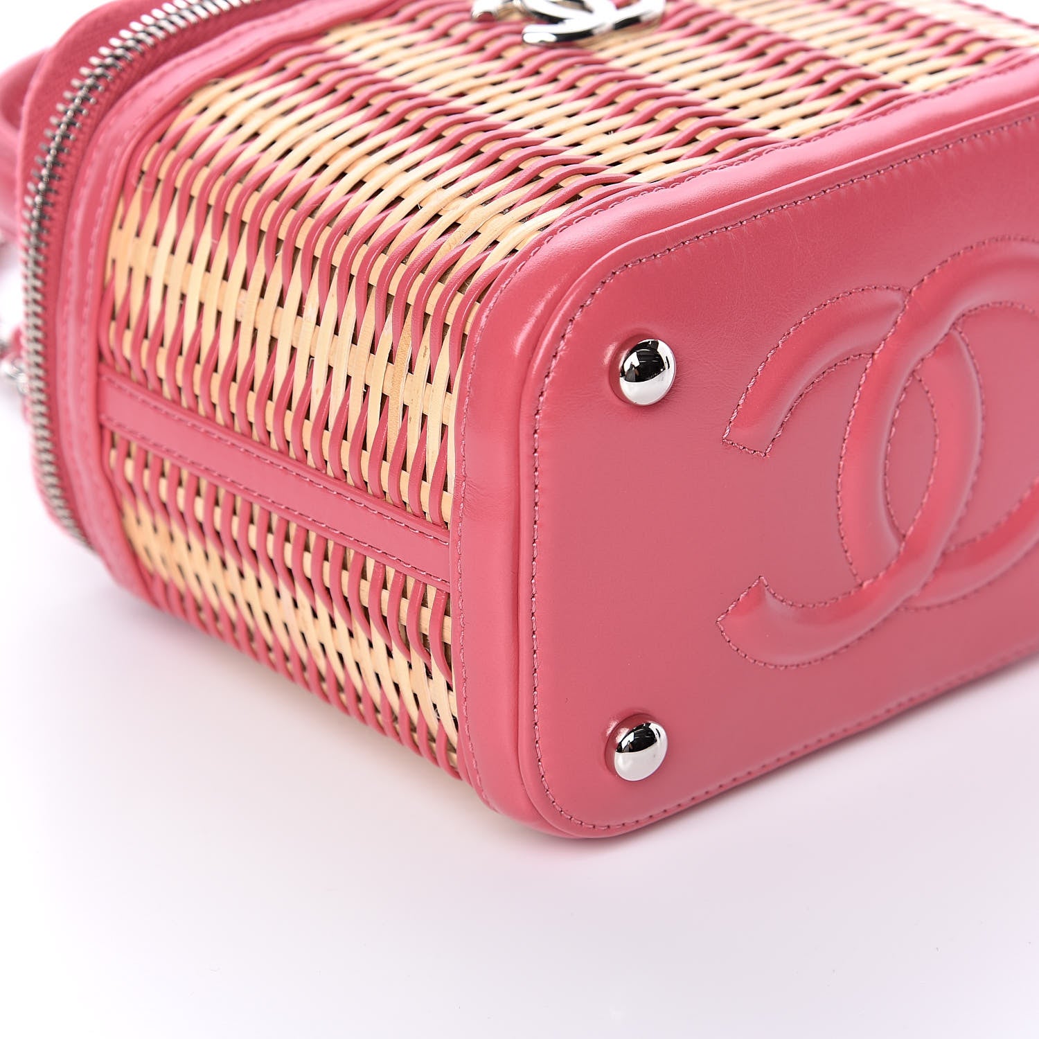Chanel Calfskin Raffia Small Take Away Vanity Case Bag Pink Beige 8 of 12