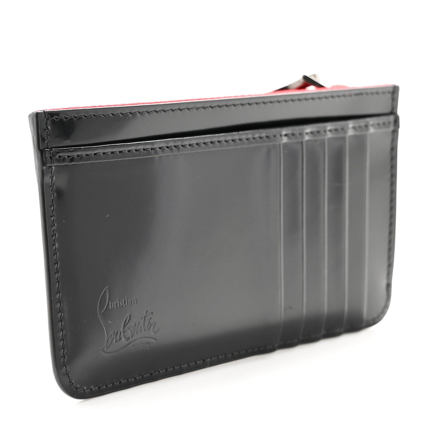Calfskin Abrasivato Loubi54 Zipped Card Holder Black GunMetal
