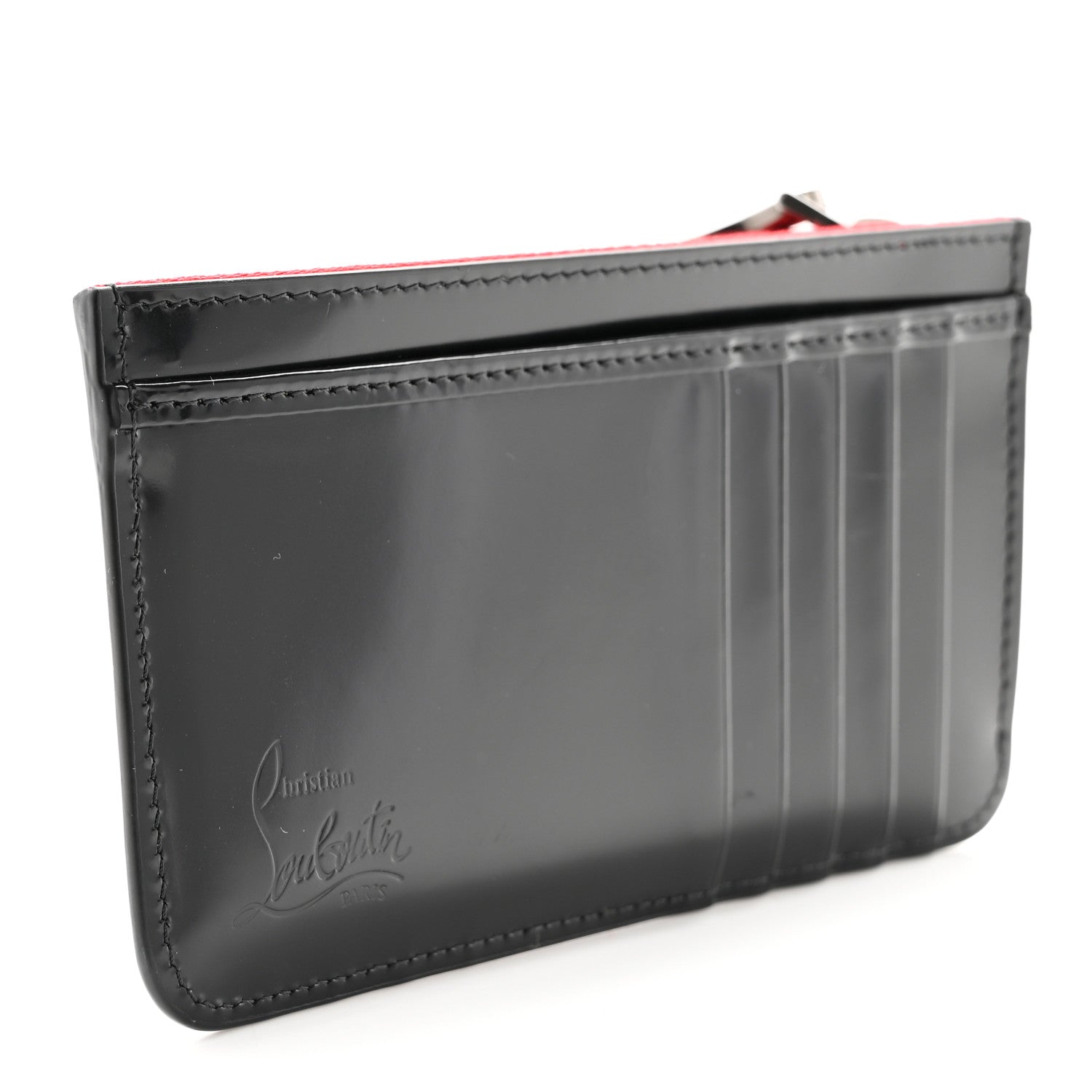 Christian Louboutin Calfskin Abrasivato Loubi54 Zipped Card Holder Black GunMetal 3 of 8