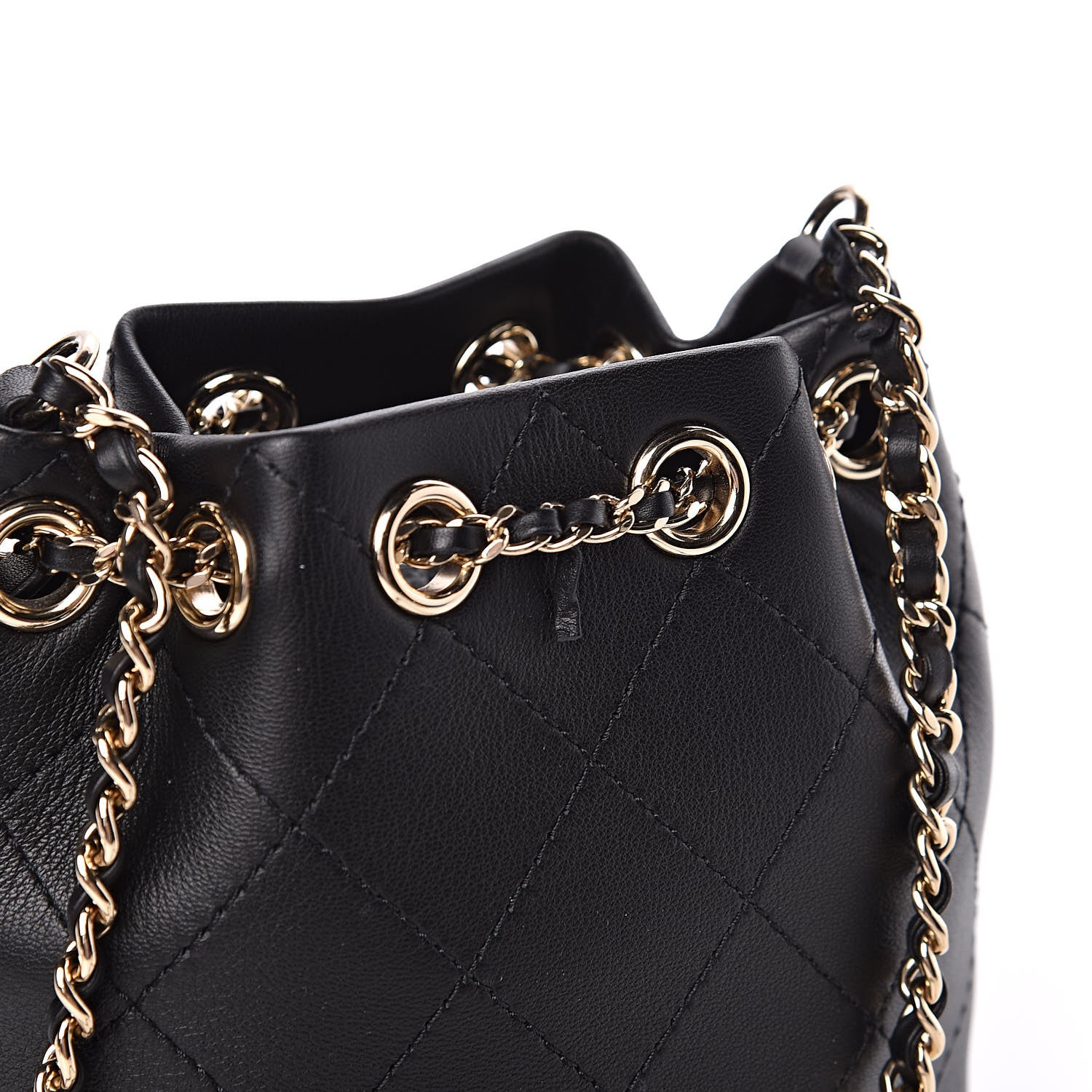 Chanel Calfskin Stitched Mini Drawstring CC Bag Black 10 of 11