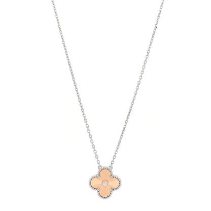 Van Cleef & Arpels 18K White Rose Gold Diamond Guilloche Vintage Alhambra Pendant Necklace 1 of 5