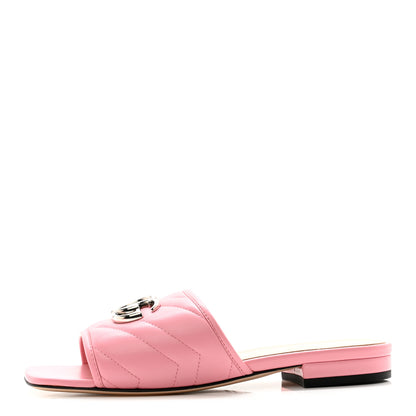 Gucci Nappa Matelasse GG Marmont Flat Slide Sandals 35 Wild Rose 1 of 9