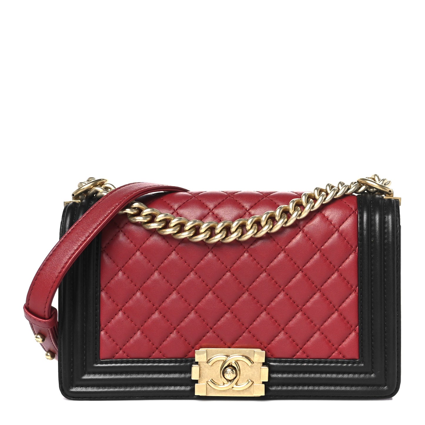 Lambskin Quilted Medium Boy Flap Dark Red Black