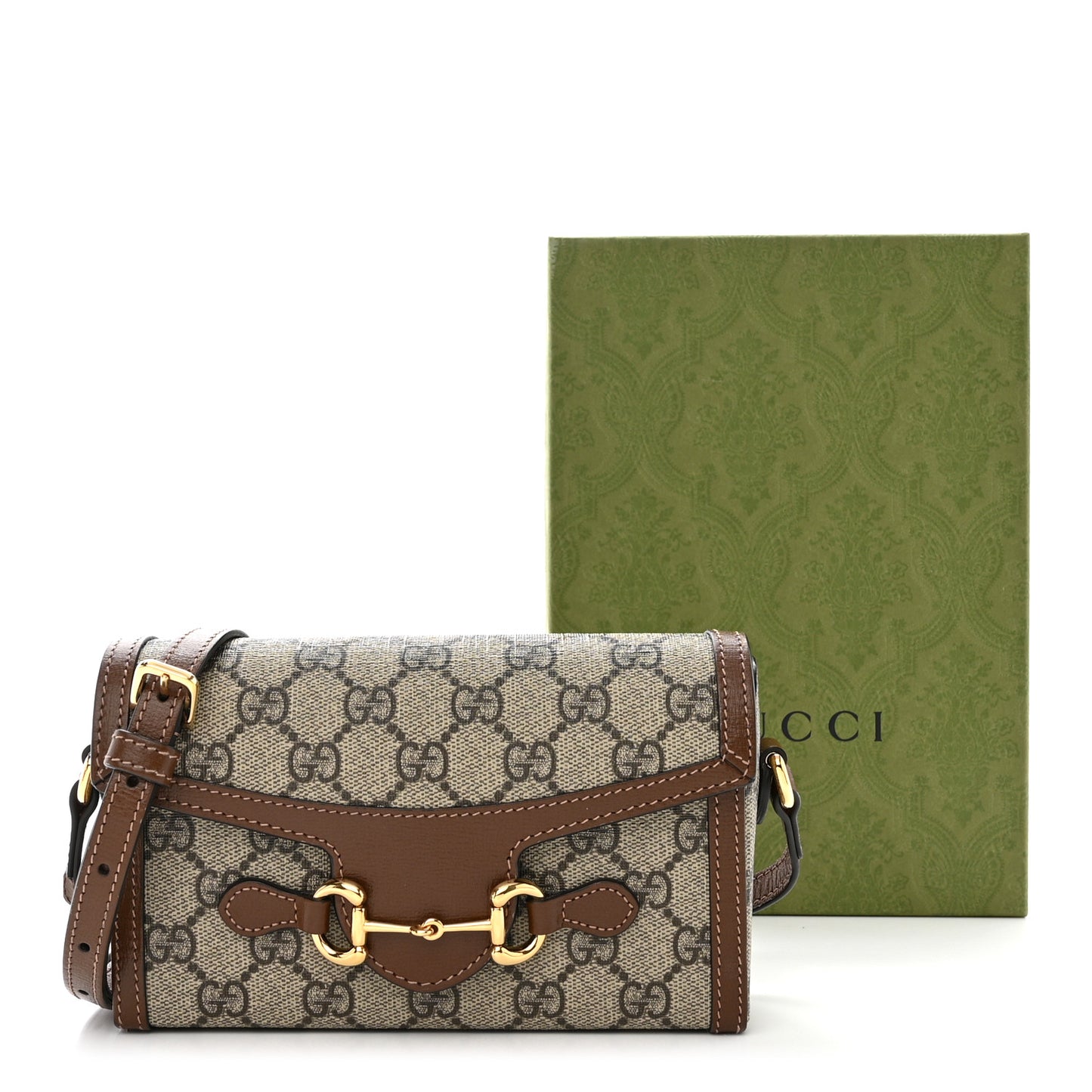 GG Supreme Monogram Mini Horsebit 1955 Shoulder Bag Beige Brown Sugar