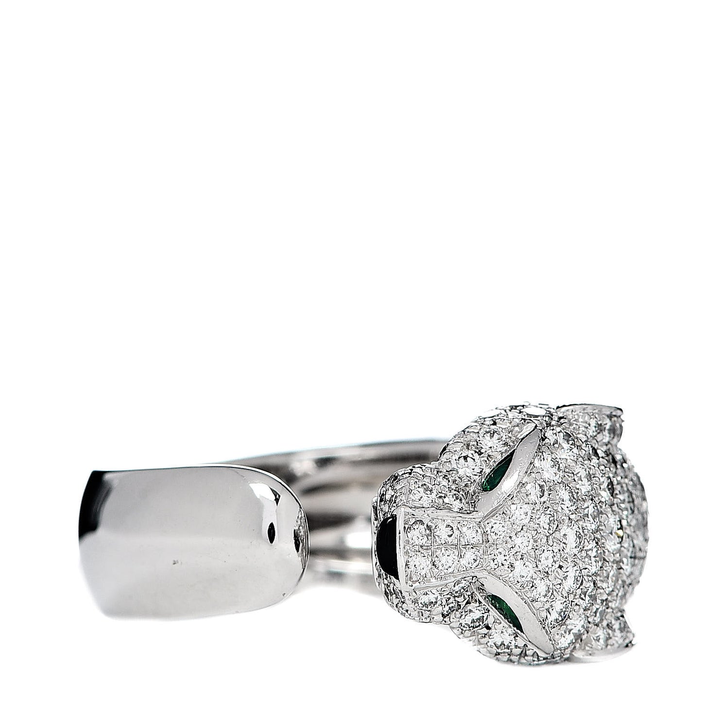 18K White Gold Diamond Black Onyx Emerald Panthere De Cartier Ring 54 7