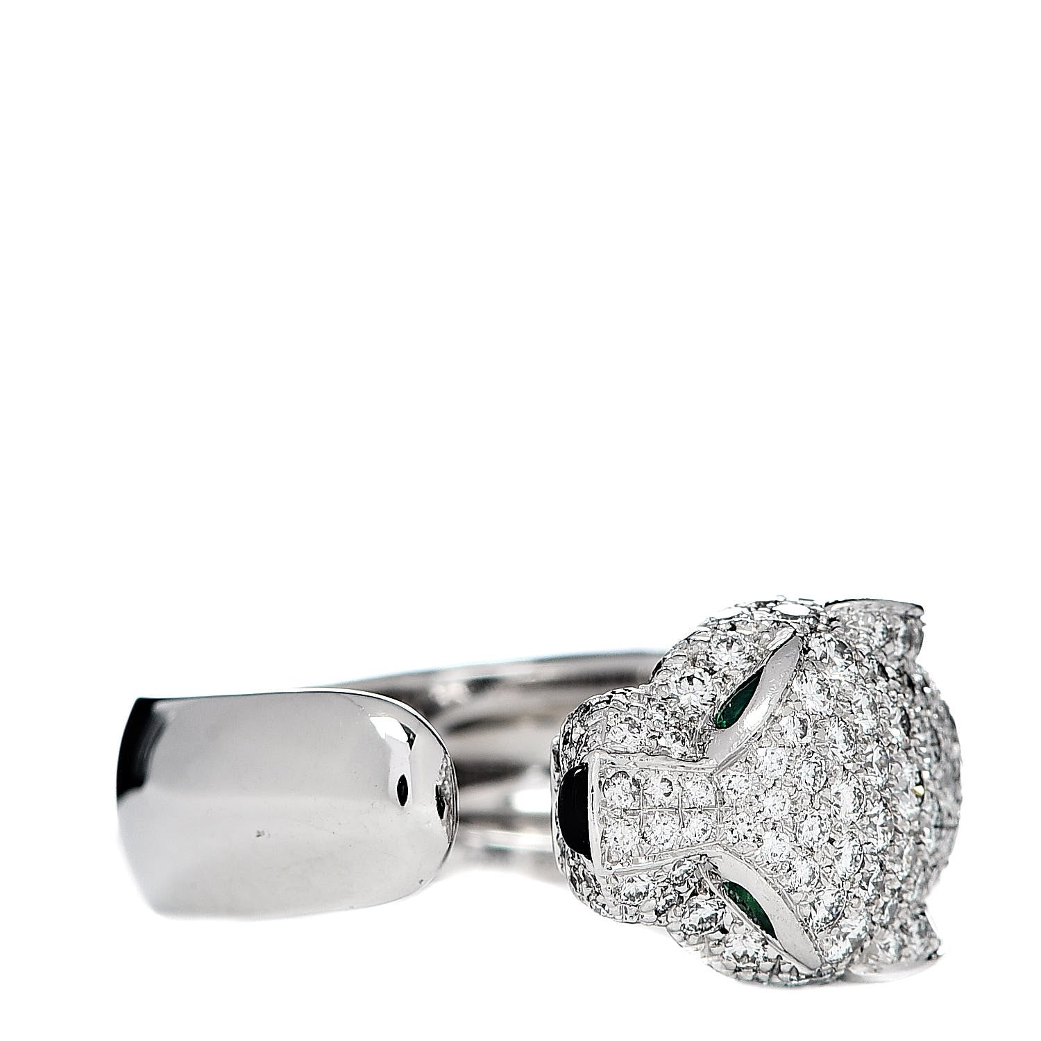 Cartier 18K White Gold Diamond Black Onyx Emerald Panthere De Cartier Ring 54 7 3 of 7