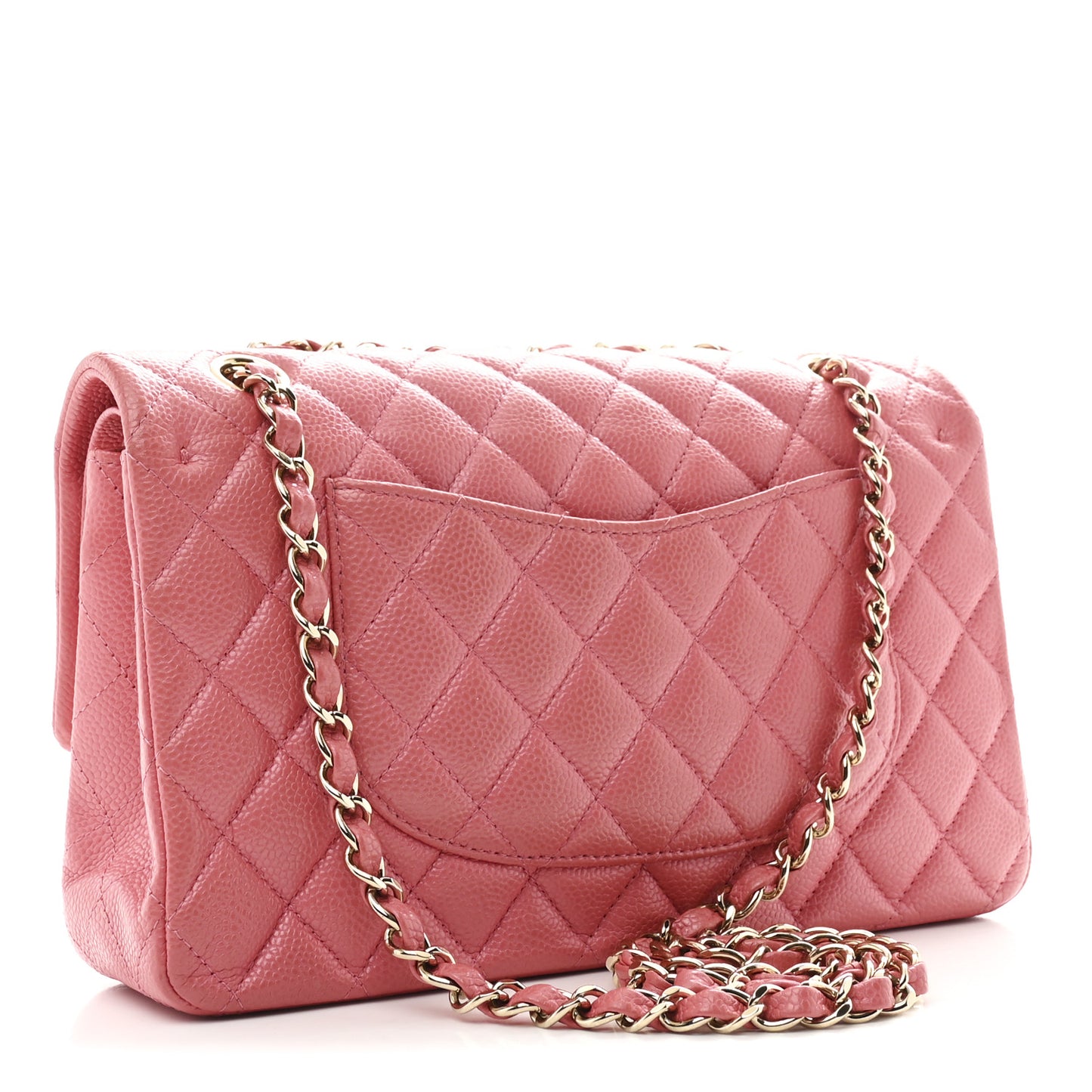 Iridescent Caviar Quilted Medium Double Flap Dark Pink