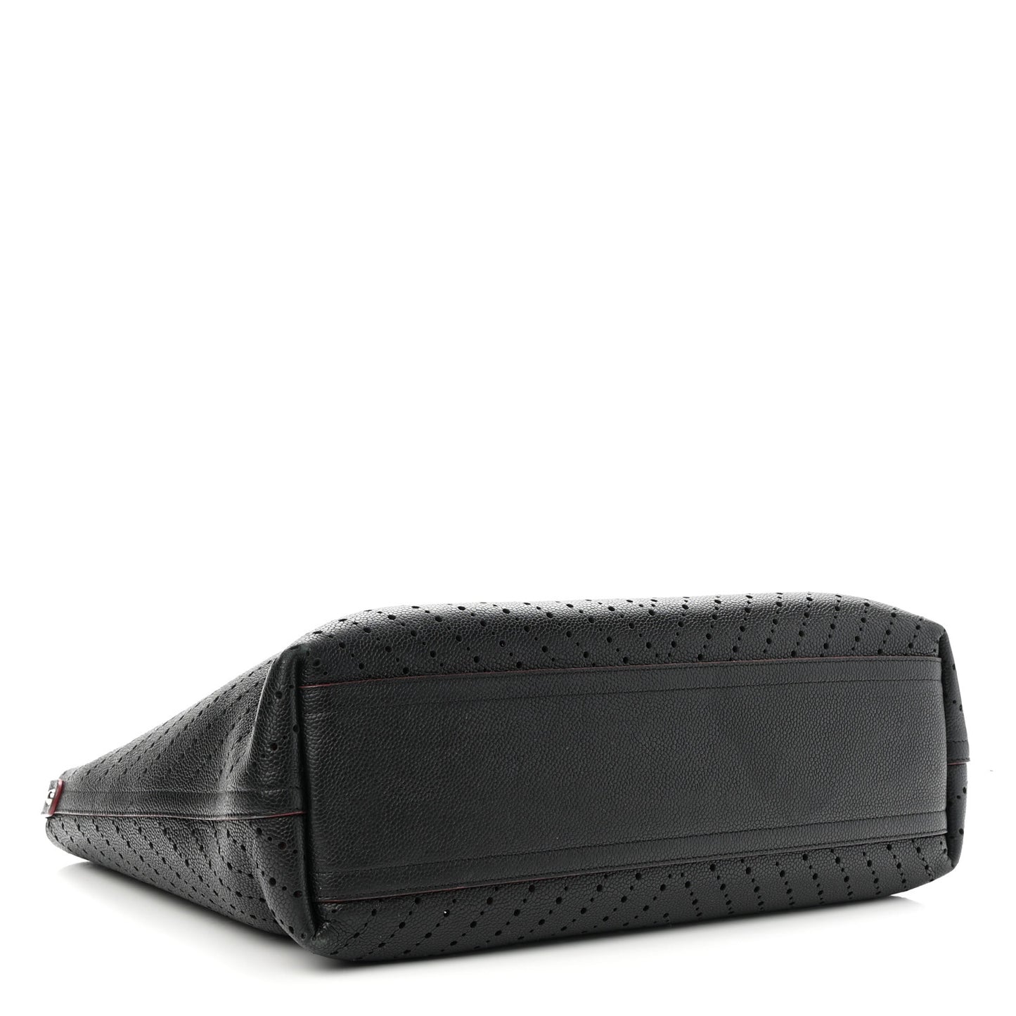 Perforated Grained Calfskin Large Shopping Tote Black