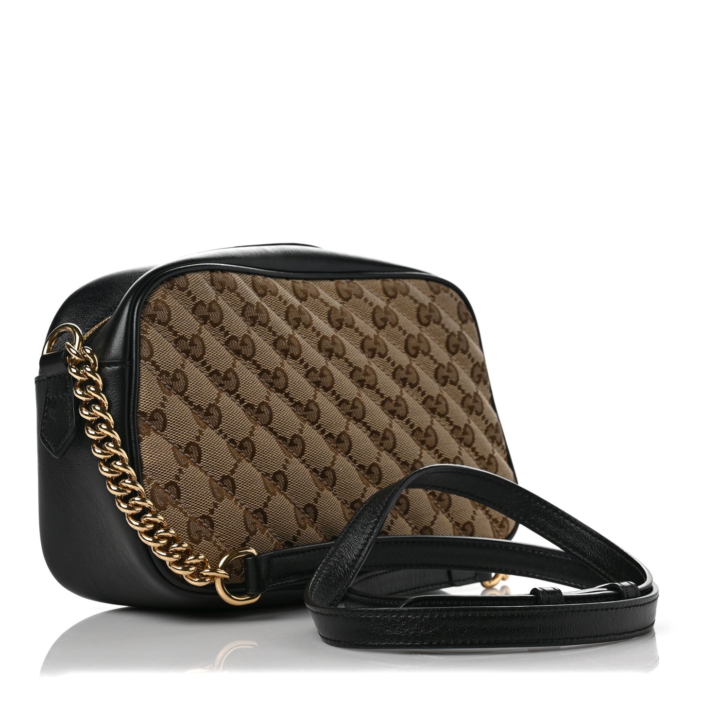 Monogram Matelasse Diagonal Small GG Marmont Chain Shoulder Bag Beige Black