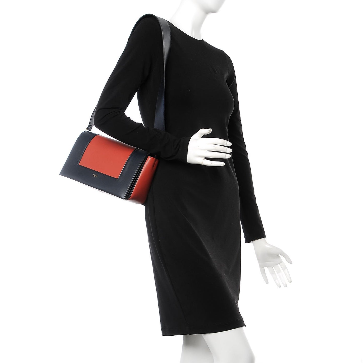 Shiny Smooth Calfskin Medium Frame Shoulder Bag Dark Navy Claycourt