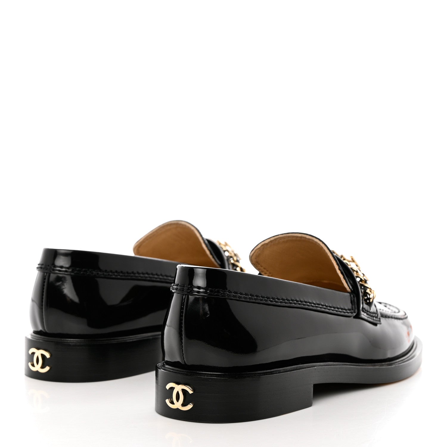 Chanel Shiny Calfskin Logo Loafers 38 Black 4 of 9