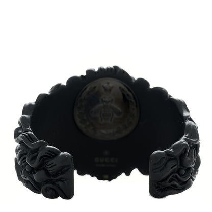 Gucci Metal Pearl Lion Head Cuff Bracelet Black 3 of 4