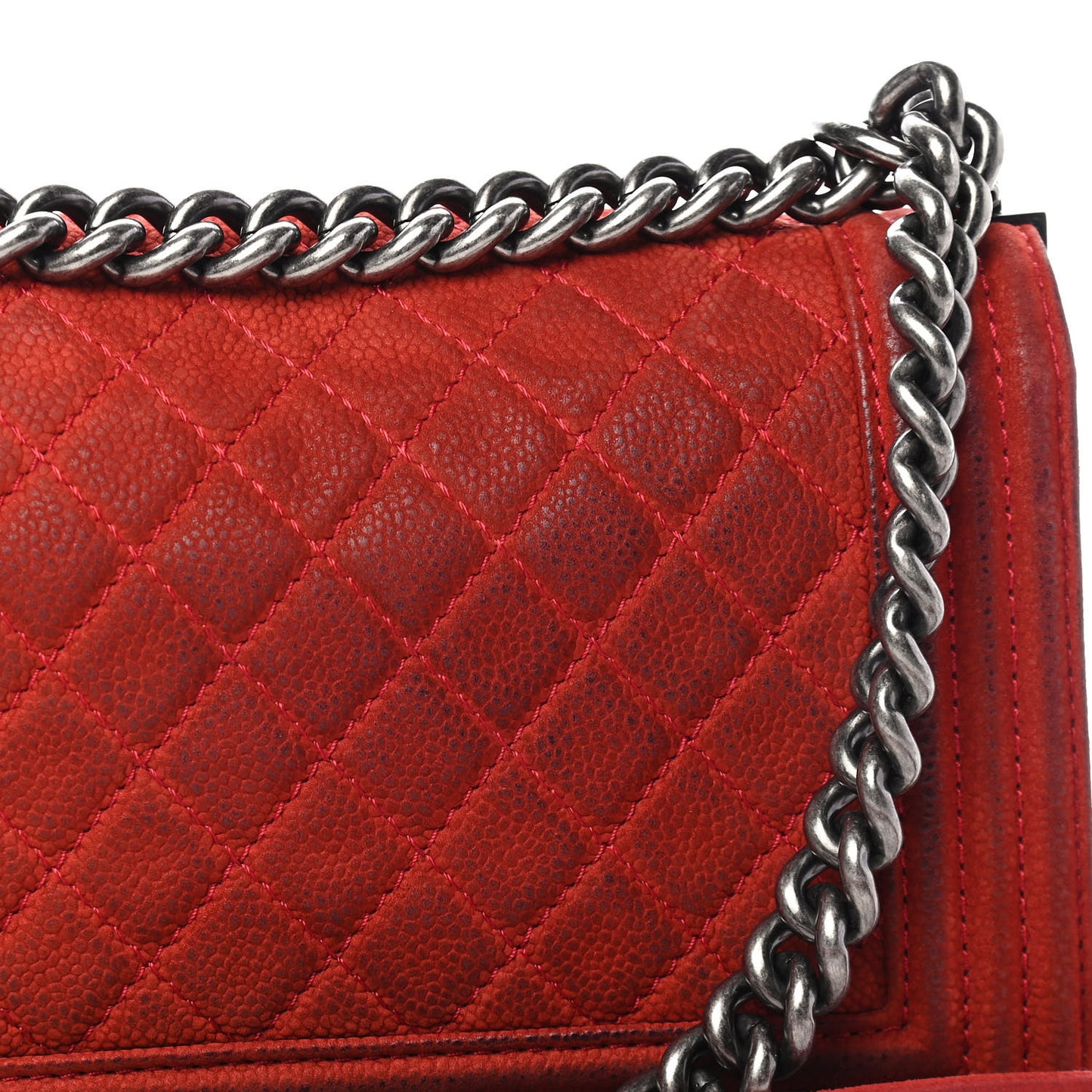 Iridescent Caviar Quilted Medium Boy Flap Red