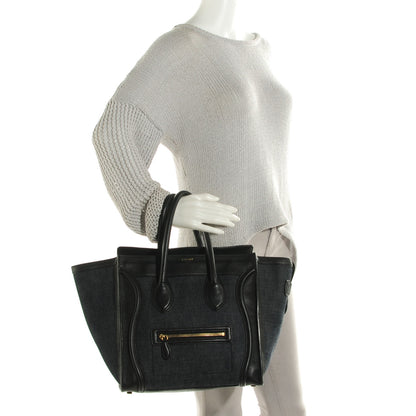 Celine Calfskin Denim Mini Luggage Navy Black 2 of 8
